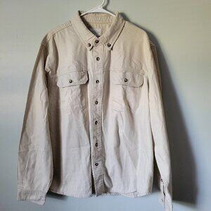 Lucky Brand Button Down Shirt Men's XXL Beige Denim Cotton Long Sleeve NWT